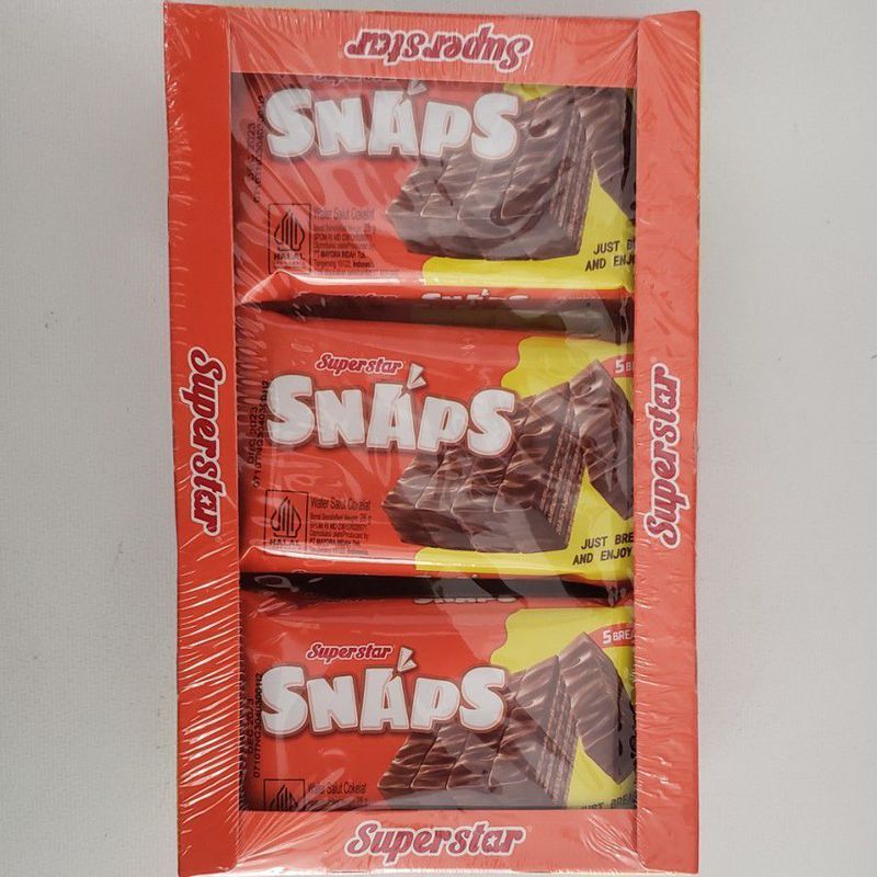 

Superstar Snaps 12 Pcs @28gram / Wafer Stick Cokelat Berlapis