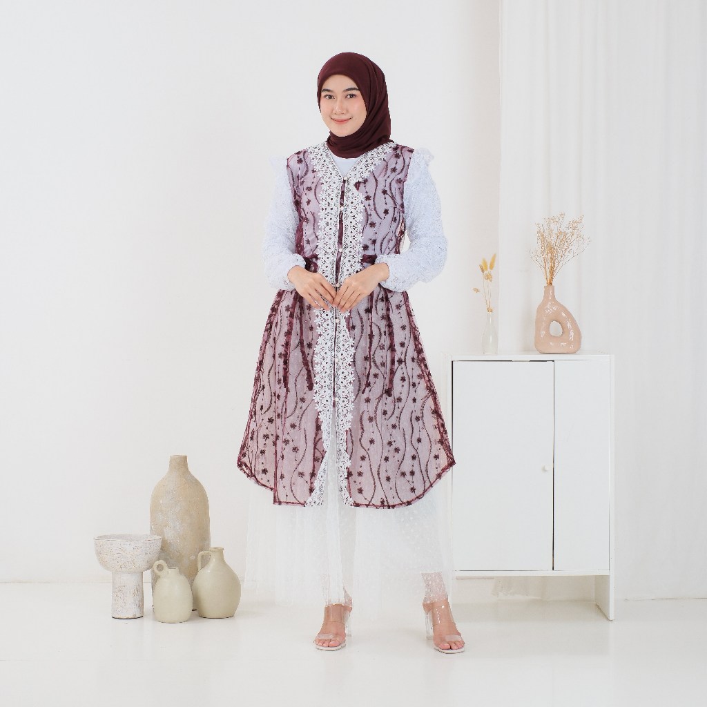 Batik Rais - YURIKO Setelan Baju Lebaran Wanita Outer Brokat Kondangan Renda Gamis Pesta Panjang