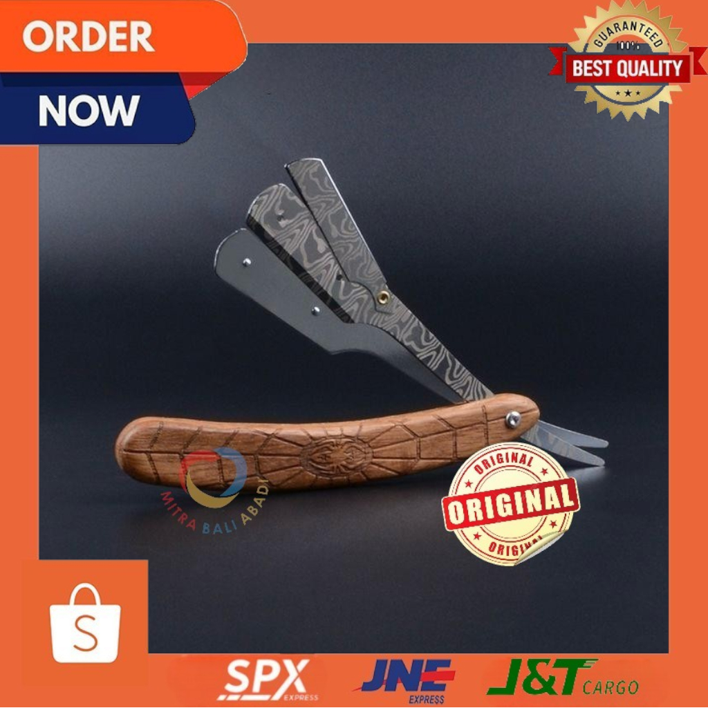 Razor Barber - Razor Cukur - Razor Gagang Kayu - Pisau Cukur - Razor Lipat Retro Spider