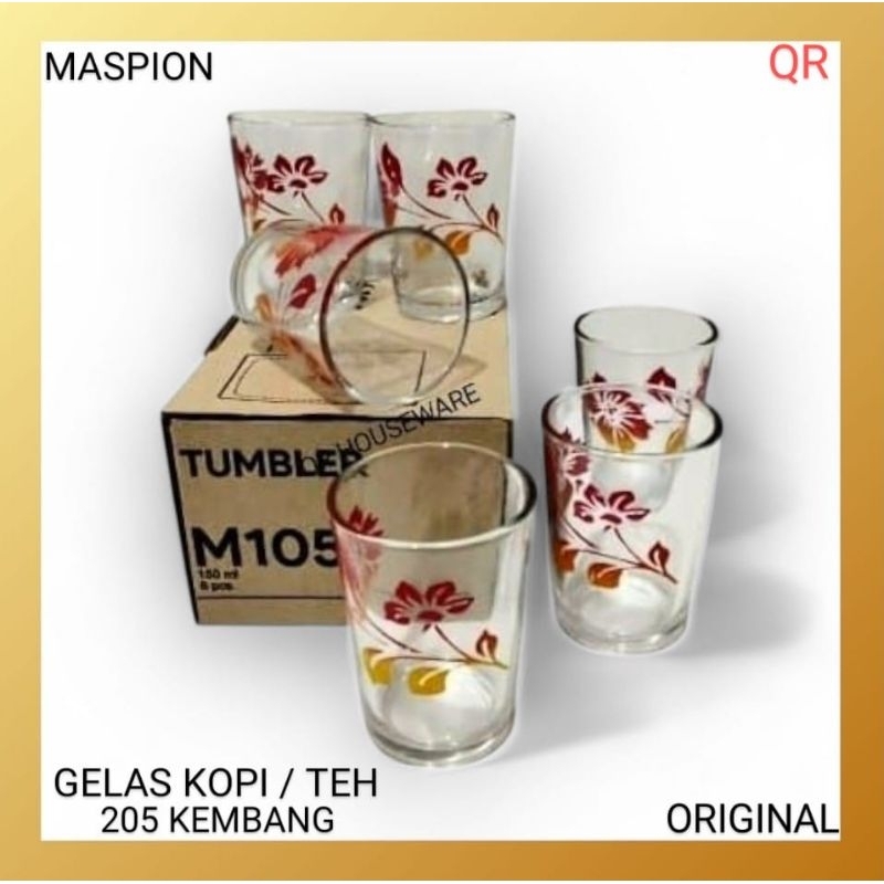 Gelas Kaca Kembang Cantik | Gelas Kopi Jamu Motif Bunga | Set 6 Pcs