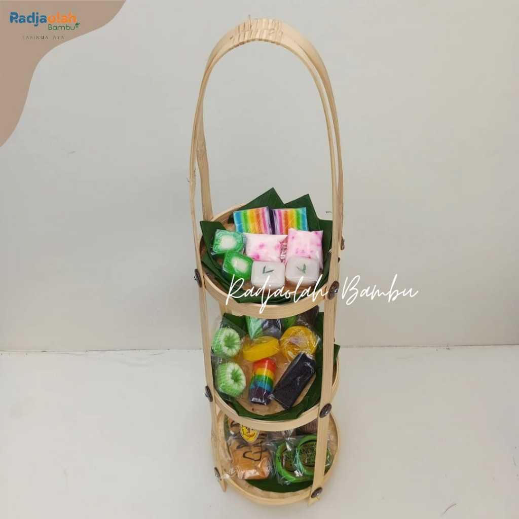 Tampah Susun Bambu / Tier Susun Bambu / Rak Susun Bambu Bulat / Rak Tumpeng / Rak  Disert / Susun 2 