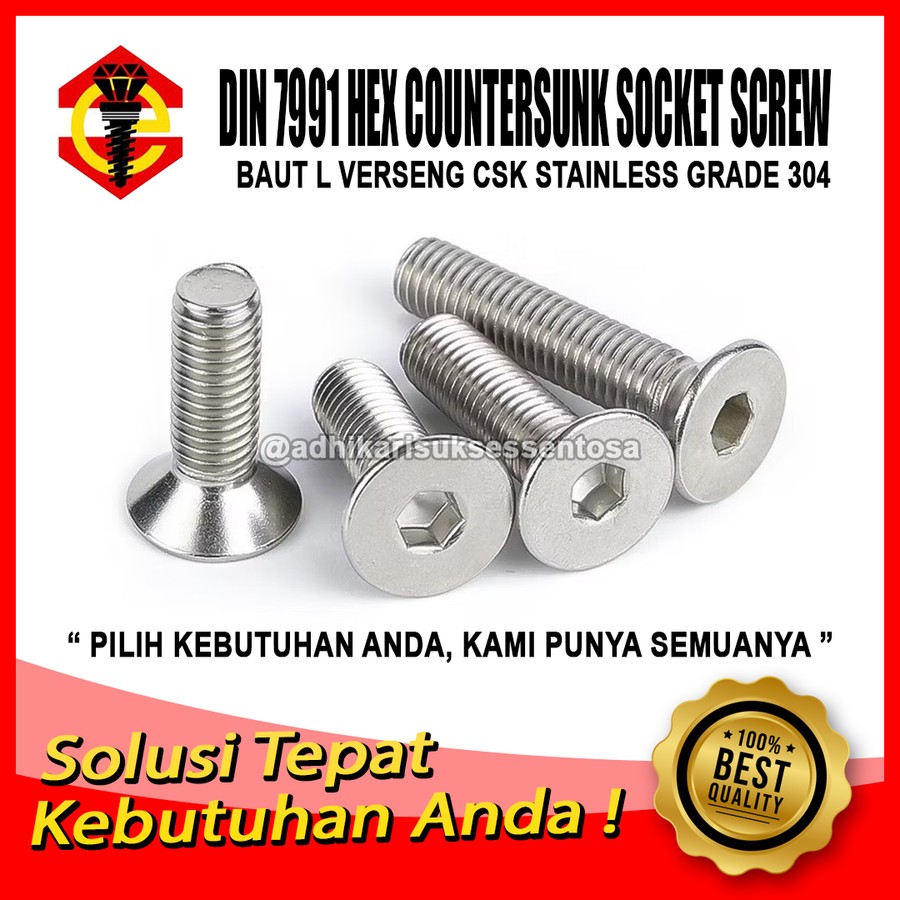 SS 304 / Baut L VERSENG M6x30 / Countersunk Socket Stainless M6 Panjang 3 CM