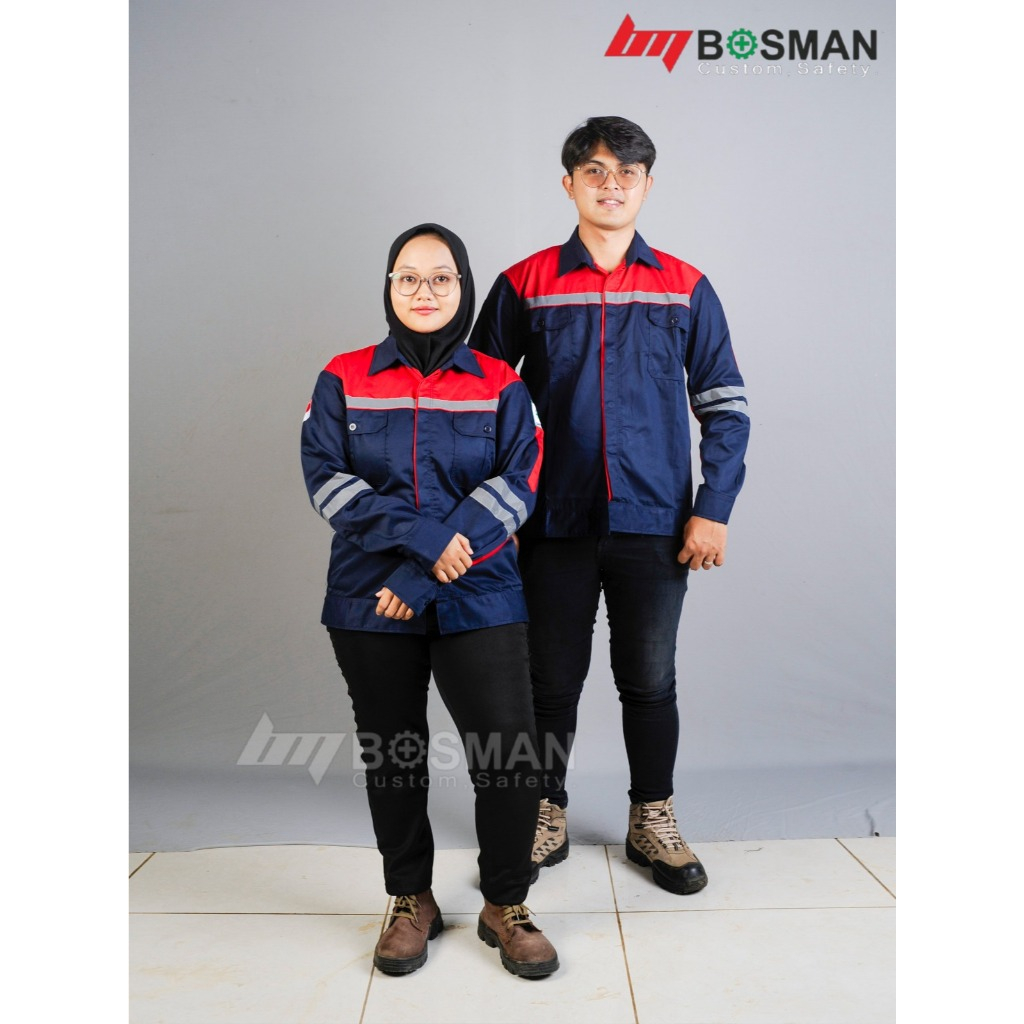 Bosman Wearpack Atasan Navy Merah Kemeja Safety Navy / Biru Dongker Kombinasi Merah Lengan Panjang K
