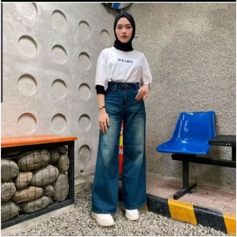 Celana Kulot Jeans baggy pants kulot Gombrong wide Leg unisex cowok cewek