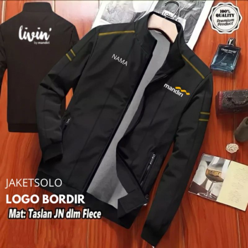 JAKET CUSTOM SERAGAM LOGO BANK MANDIRI  / JAKET BORDIR LOGO BANK MANDIRI