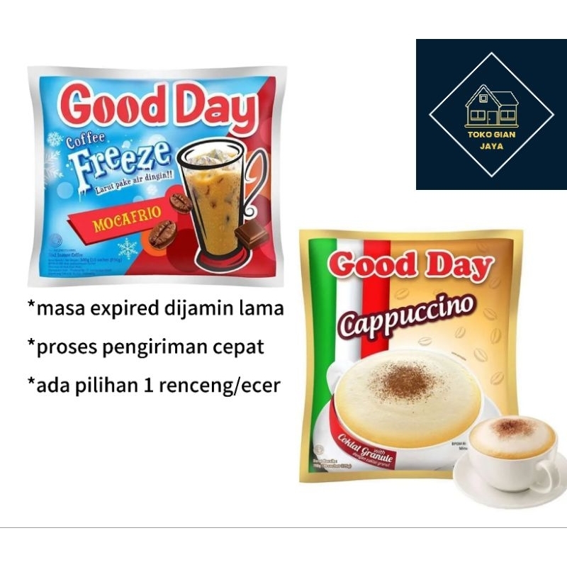 

Good Day coffee freeze mocafrio 30 gram dan Good Day cappuccino 25 gram promo surabaya