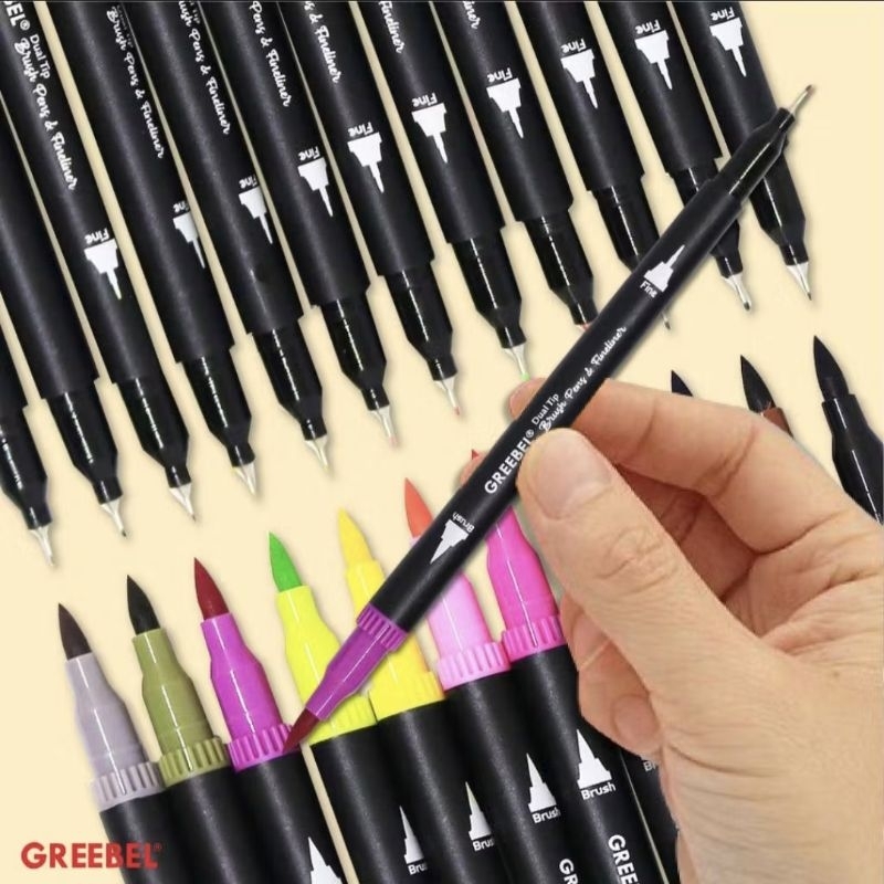 

D3W! Greebel Dual Tip Brush Pen Colour 12 Warna / pena kuas / Spidol Set Marker drawing pen