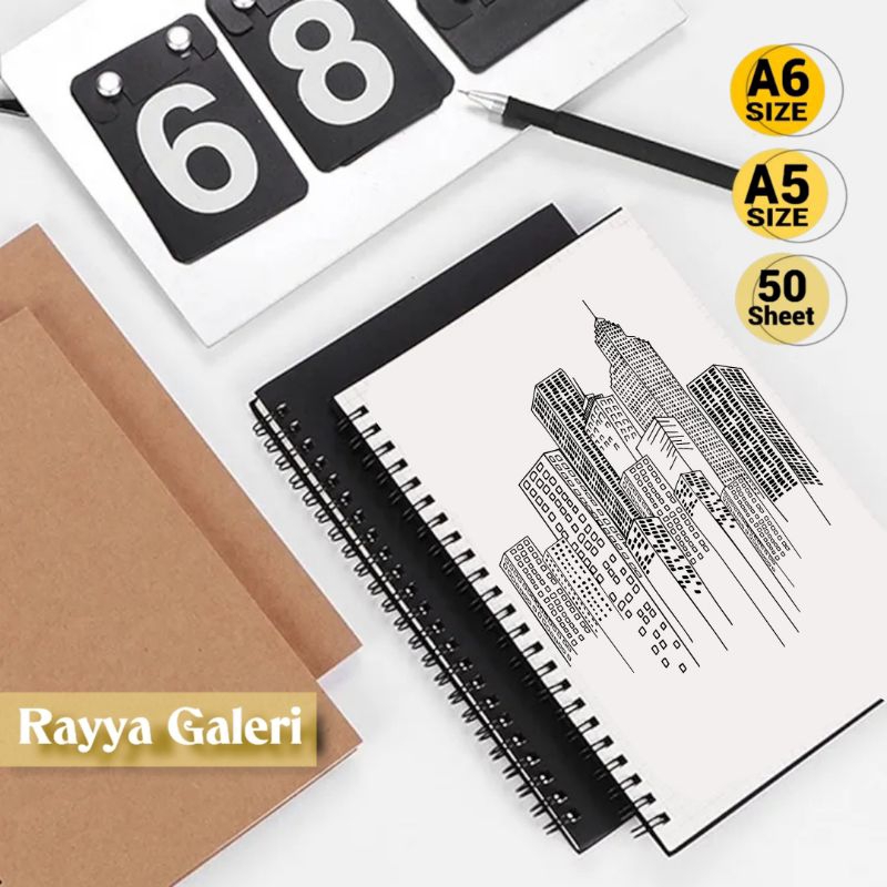 

Sketchbook A6 buku sketsa polos isi 100 halaman black cover double ring spiral buku catatan