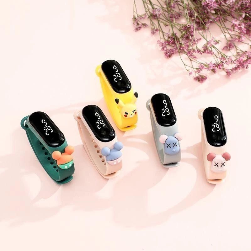 Jam Tangan Digital Elektronik Tahan Air Led Rubber IP67 Motif Kartun Anak