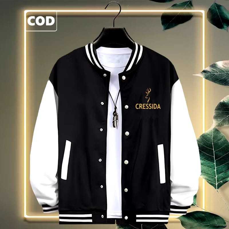BISA COD Jaket Bomber Varsity Baseball Kancing Cressida 05 Text Gold Origin Premium Jaket Baseball P