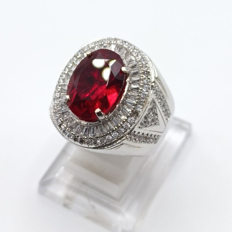 Batu Merah Siam cutting Ring Tepper Alpaka