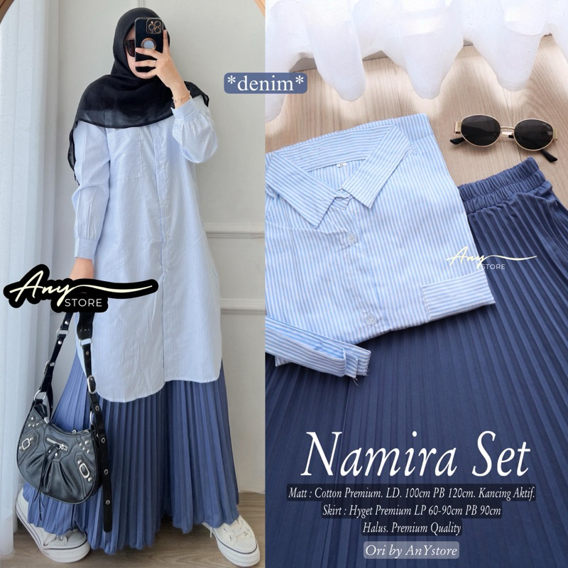 namira setelan tunik dan rok by A.N.Y kemeja striped long tunic jumbo ld 120 rok panjang plisket lon