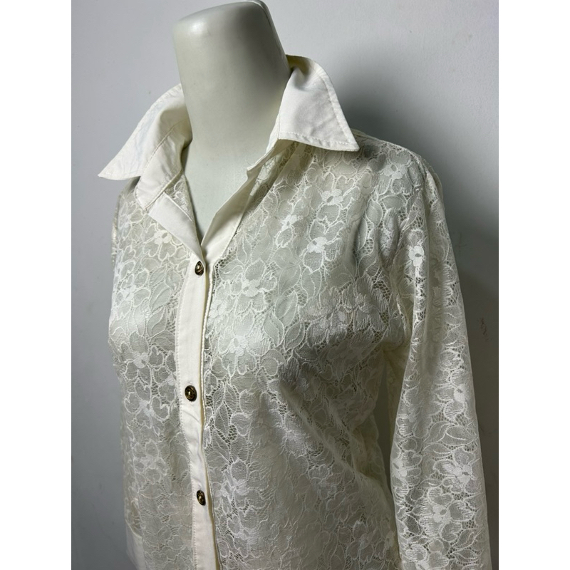 Blouse top wanita kemeja renda putih PRELOVED