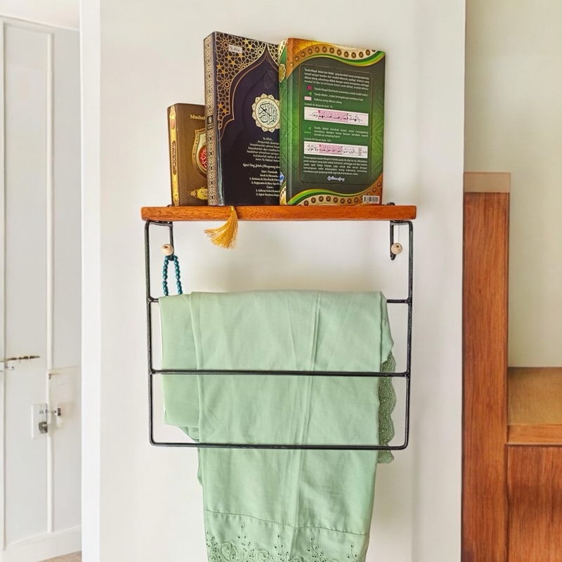 Rak Hambalan Kayu Serbaguna (UK BESAR PANJANG 36cm ) + 3 Gawang + 2 Cantolan Besi Minimalist Estetik