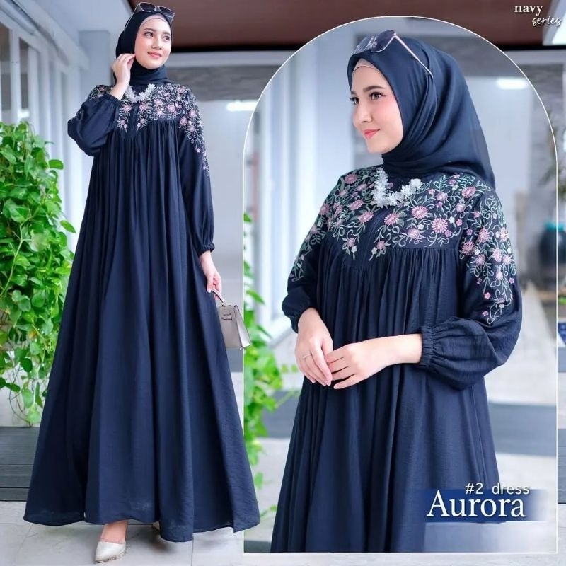 ASHIRA DRESS Gamis Pesta Mewah Elegant ~ Gamis Import Kekinian Bahan CRINKLE APLIKASI BORDIR