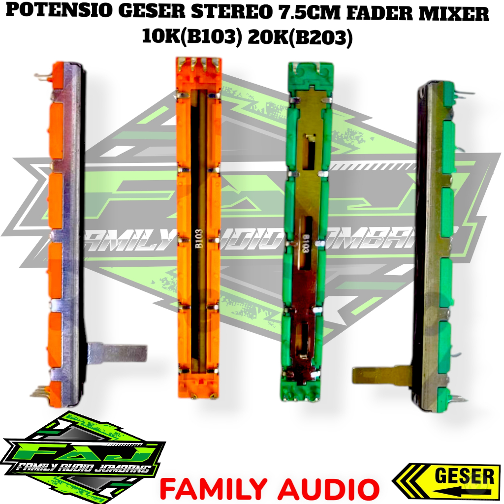 Potensio Geser Stereo 7.5 cm Fader Mixer 10K B103 / 20K B203 Original Mixer BEHRINGER