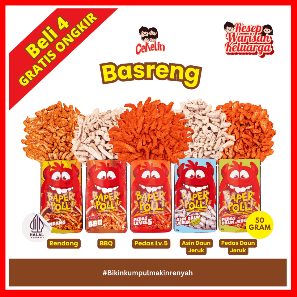 

CEKELIN Cemilan Basreng - Isi 50gr Beli 4 Gratis Ongkir