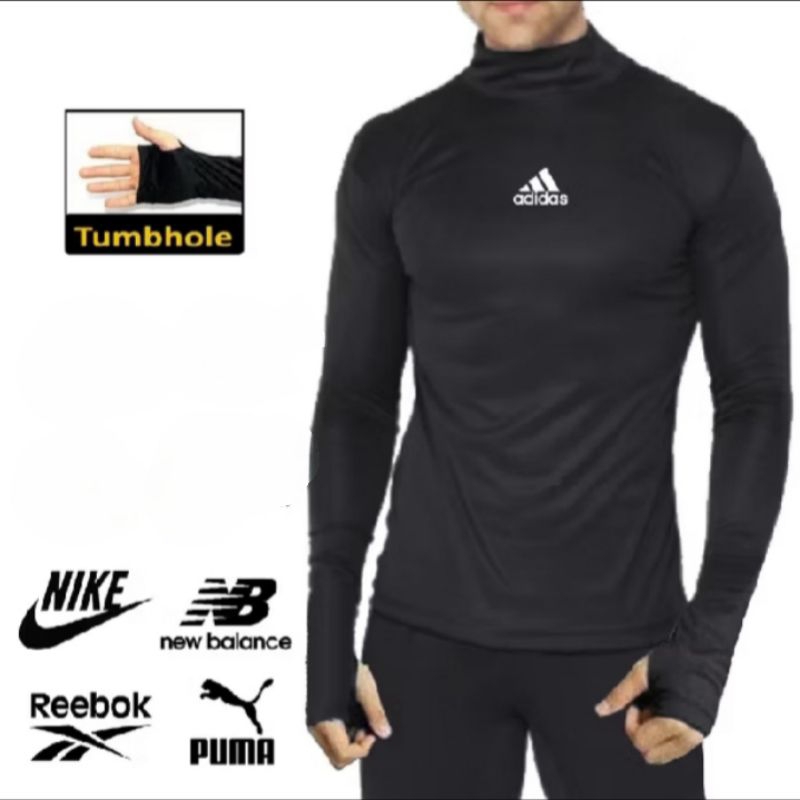 Baju Manset Hitam Baselayer Panjang Pria/Wanita Thumbhole