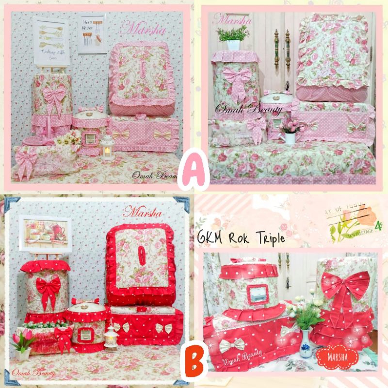 PREORDER Ecer Sarung Galon Kulkas Magic Com Shabby Shabbychic Bunga Vintage Minimalis / Marsha Rose 