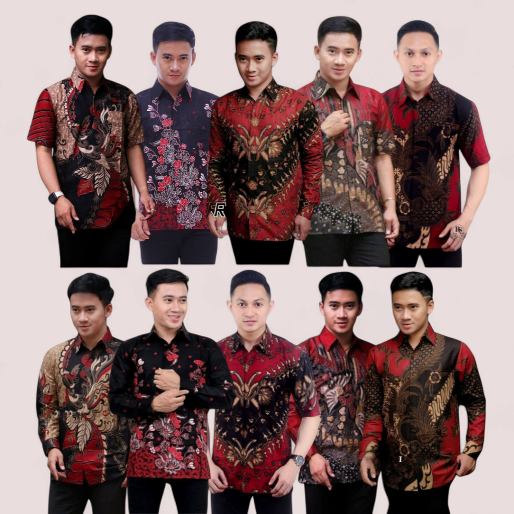 Kemeja Atasan Batik Pria Maroon Lengan Panjang Katun Jumbo Batik Laki Lengan Pendek Merah