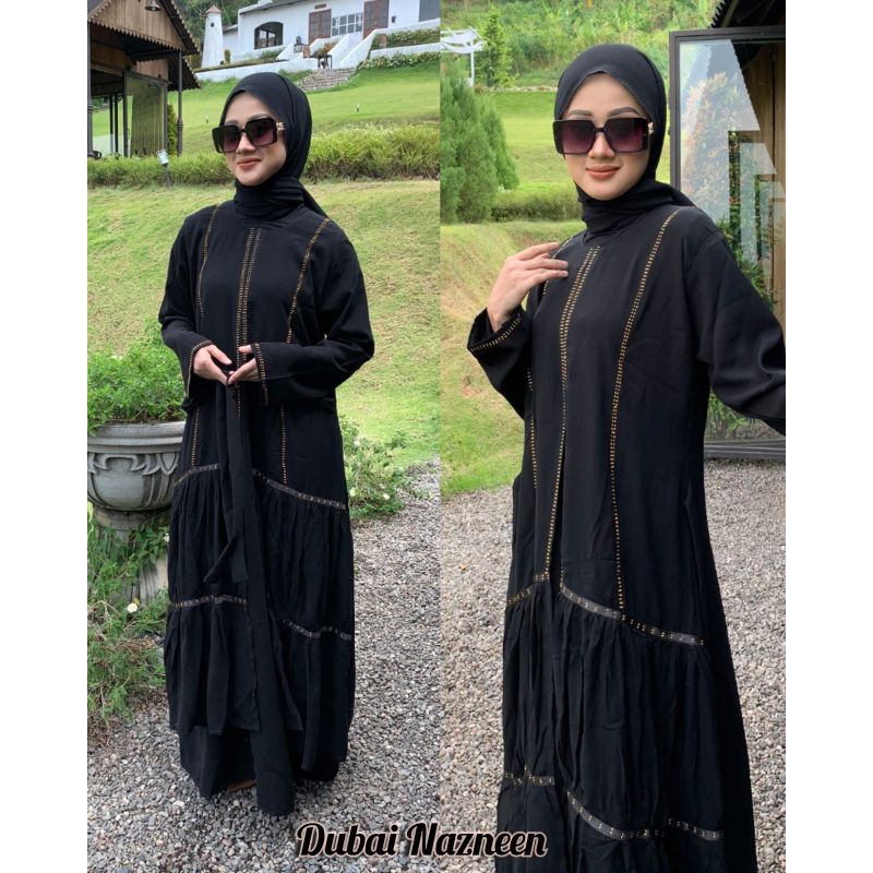 abaya dubai hitam syari modern kekinian jetblack nazneen