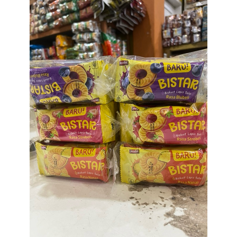 

Biskuit Nissin Bistar Selai Nenas, Blueberry, Stroberi Sachet isi 10pcs
