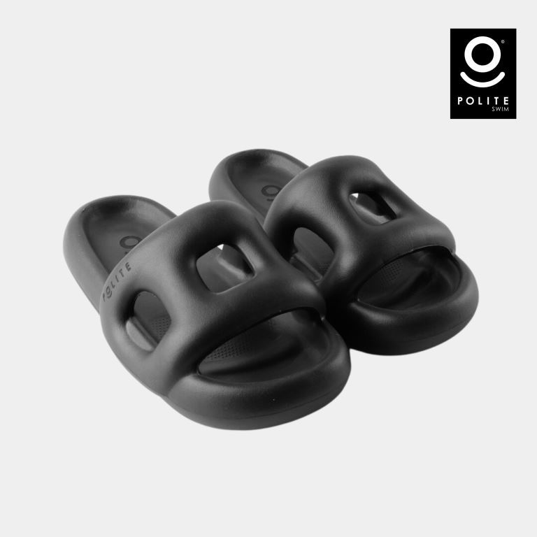 SANDAL WANITA POLITE SWIM SQUARE SLIDES BLACK