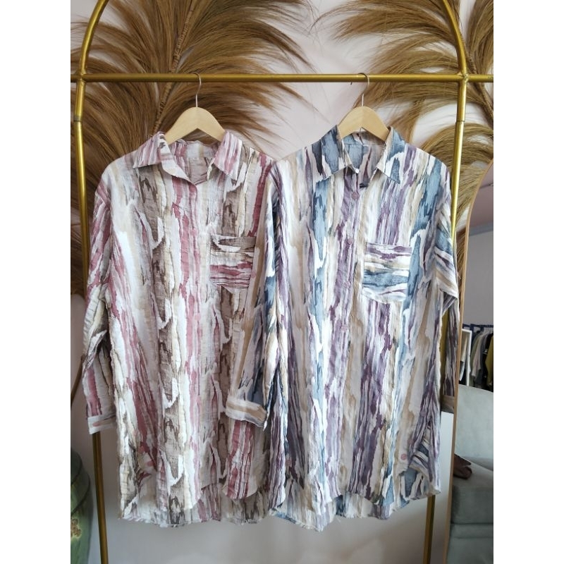 KEMEJA ABSTRAK LINEN CRINKLE PREMIUM