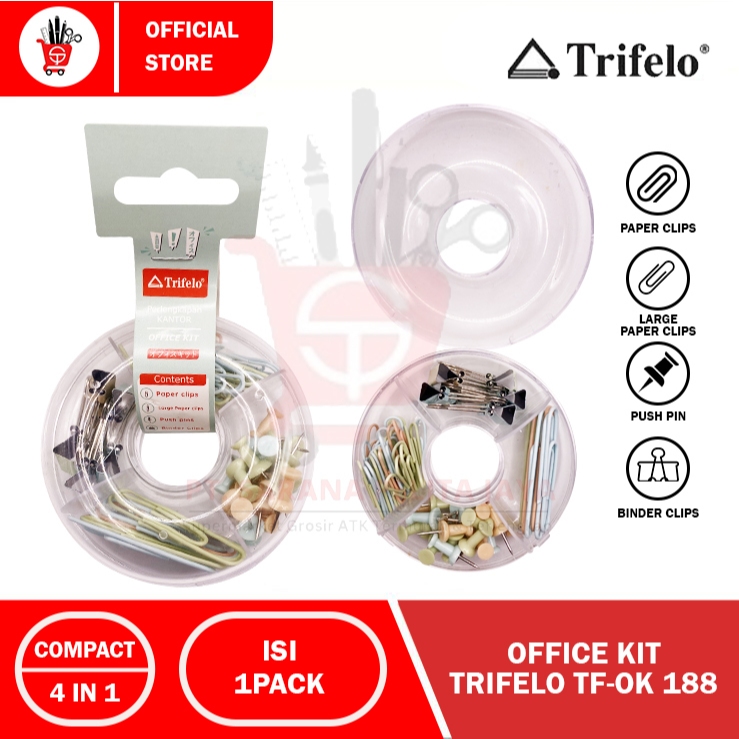 

Perlengkapan Kantor | Paper Clips | Push Pin | Binder Clips Trifelo TF-OK 188 4 in 1 (1PACK)