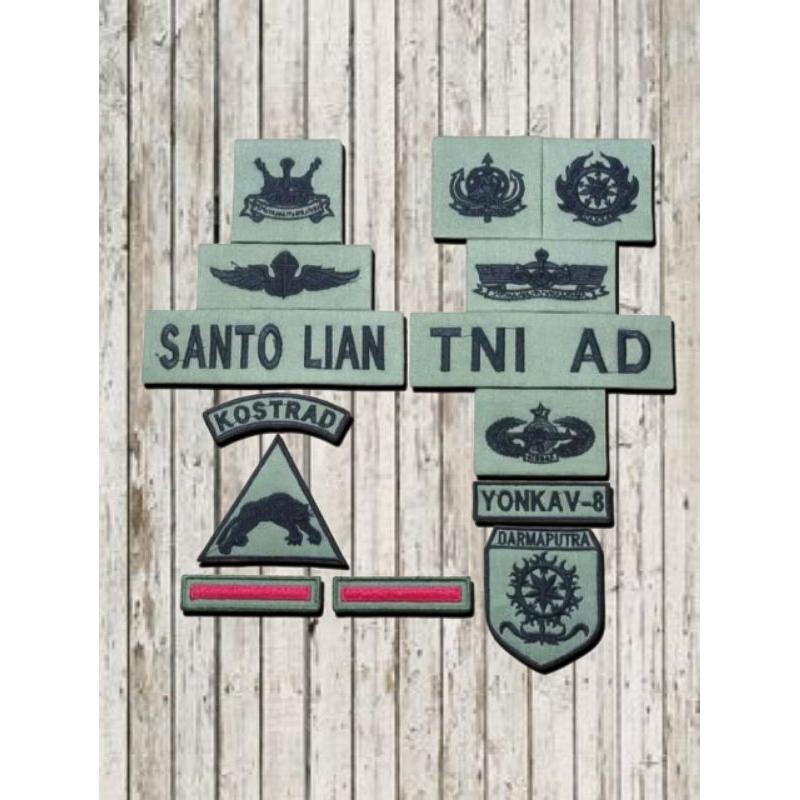 Full Set Bordir Papan Nama PDL TNI AD. Bahan Hijau Kostrad