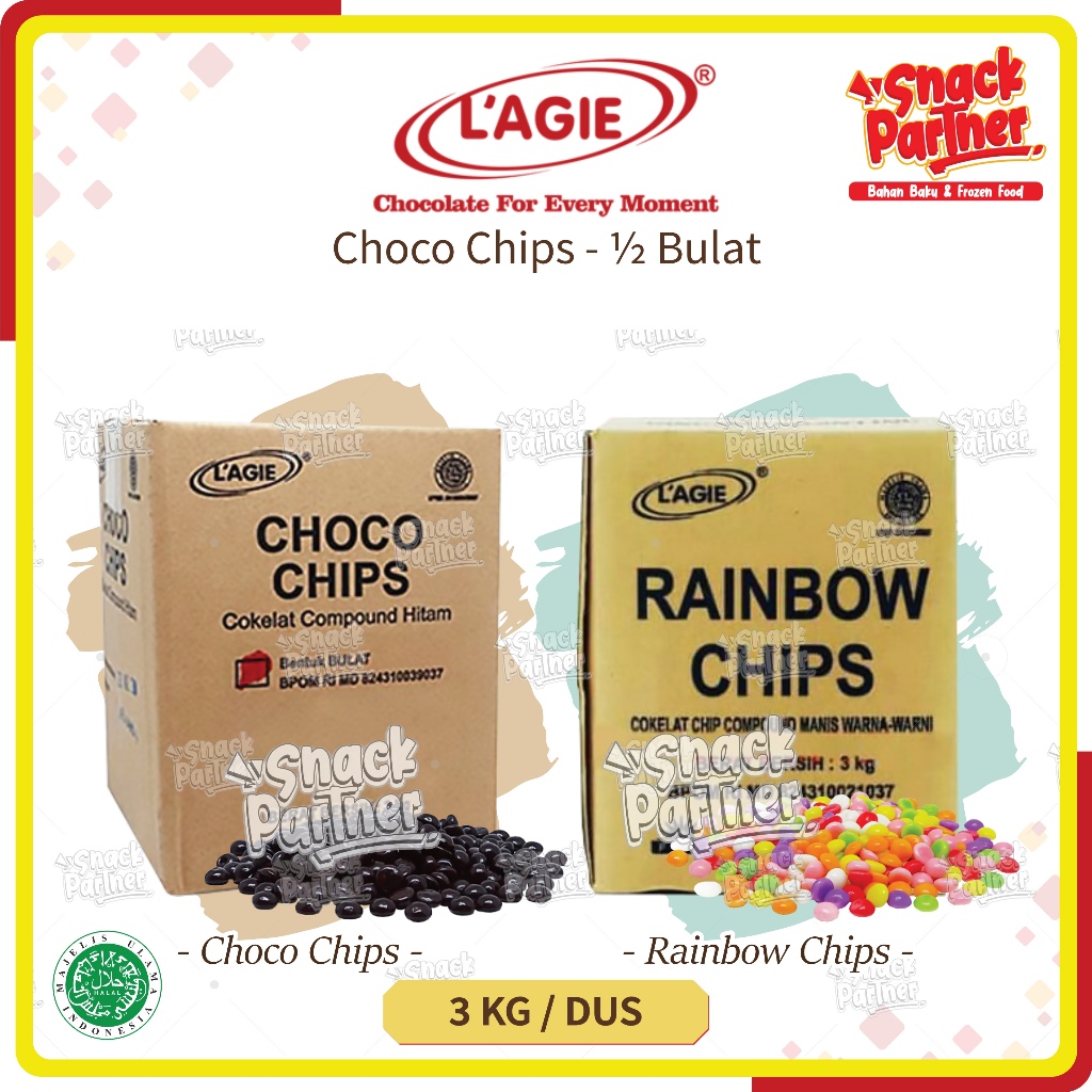 

LAGIE / L'AGIE Choco Chips 3 KG - 1/2 Setengah Bulat - Topping Taburan Tabur Cake Biskuit / Biscuit Chocolate Coklat Cokelat, Donat Donut - Toping Kerucut Chocochips Chocochip Chip Mini Pelangi Warna-Warni