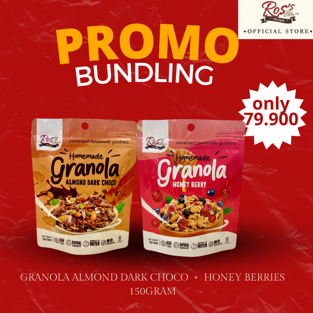 

Ros Recipe Promo Bundling Granola Almond Dark Choco dan Honey Berries 150gr