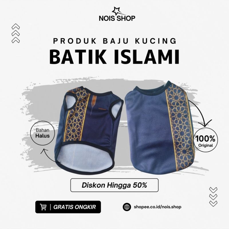 Baju Kucing Lucu Motif Batik Islami Muslim Untuk Cewe atau Cowo Termurah
