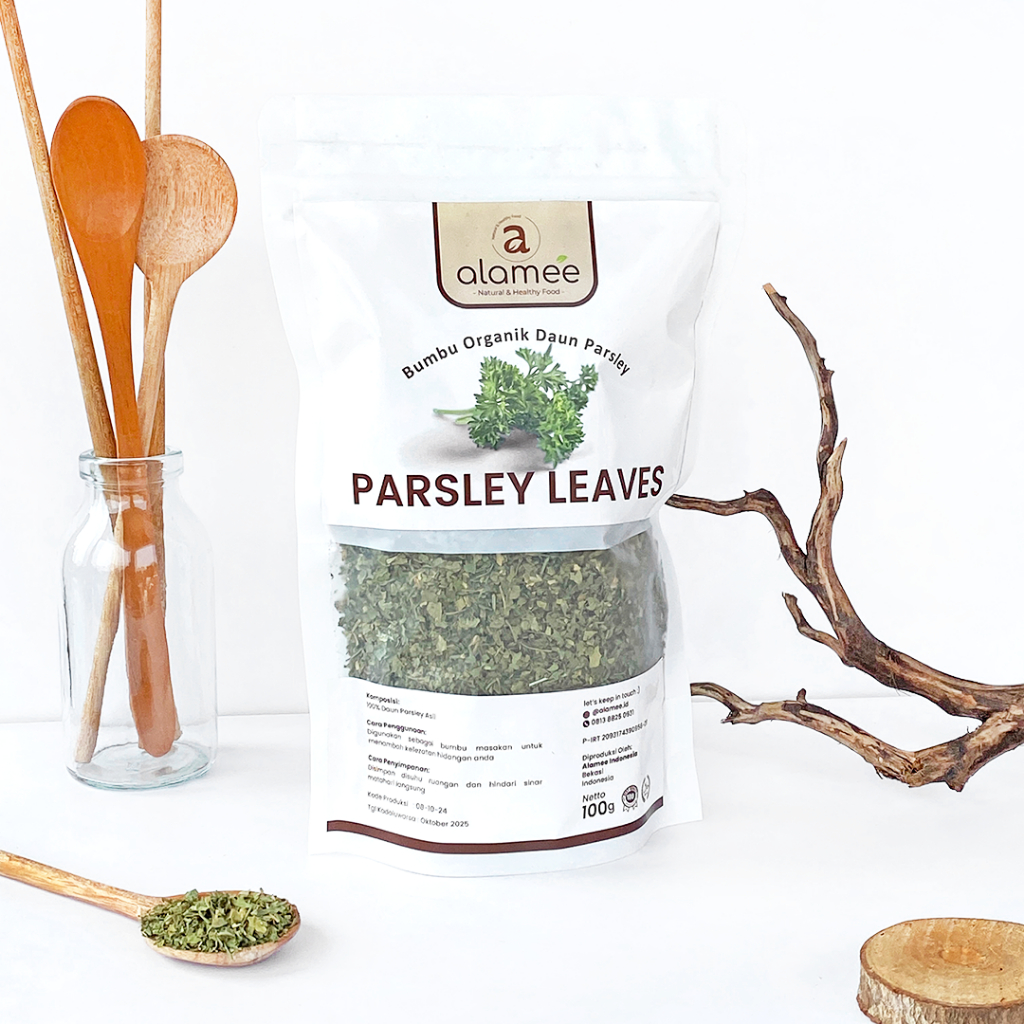 

ALAMEE Parsley Kering Dried Persley Flakes Daun Peterseli Leaves Bumbu Dapur Garnish Organik 100g