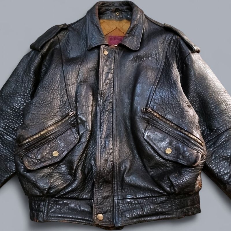 Distressed Flight Leather Jacket - Jaket Kulit Pilot Pria Unisex Vintage Casual Second Preloved Thri