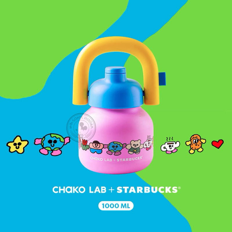 CHAKO LAB Starbucks Tumbler 1L PINK EARTH BEAR Stainless Steel with Straw and Handle Water Bottle Bo