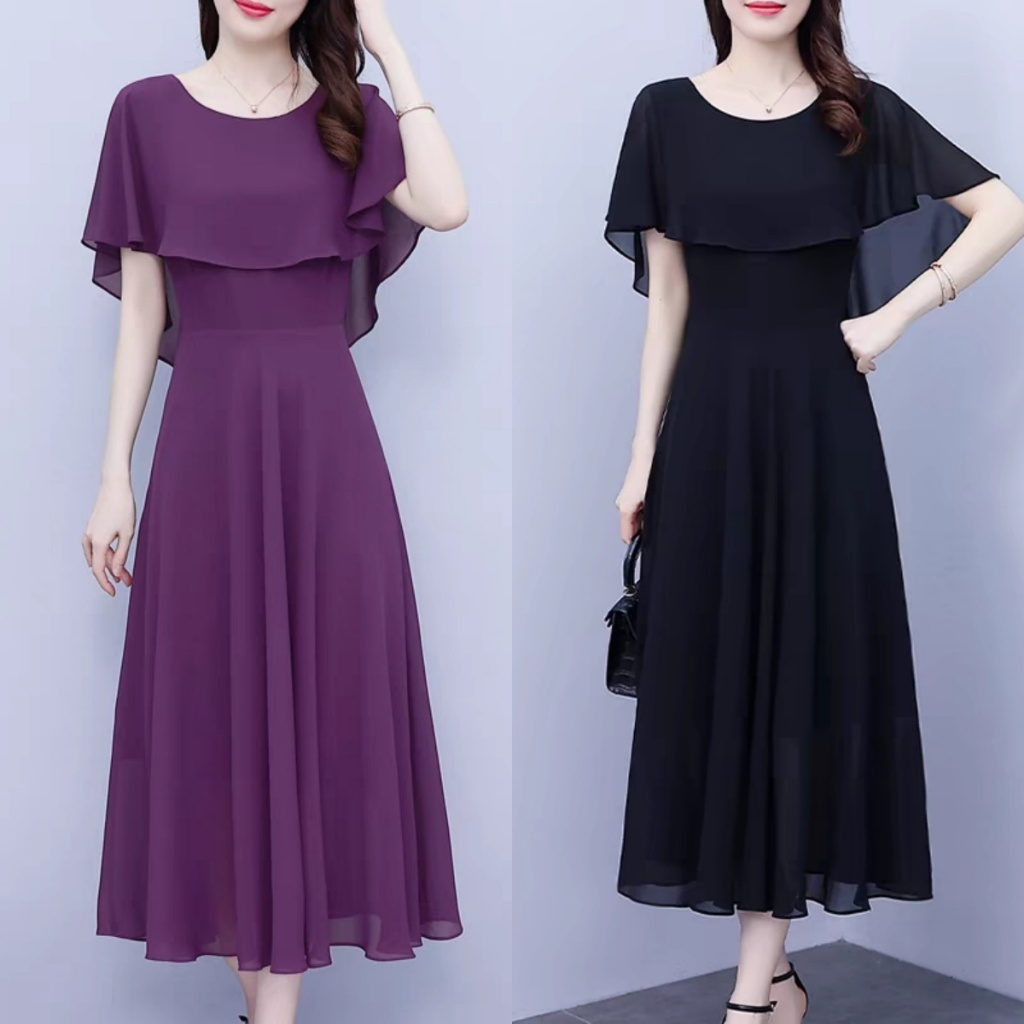 FAN Dress Hitam Polos Pantai Terbaru/Dress Pesta Mewah Elegan Rayon premium/Midi Dress Korea