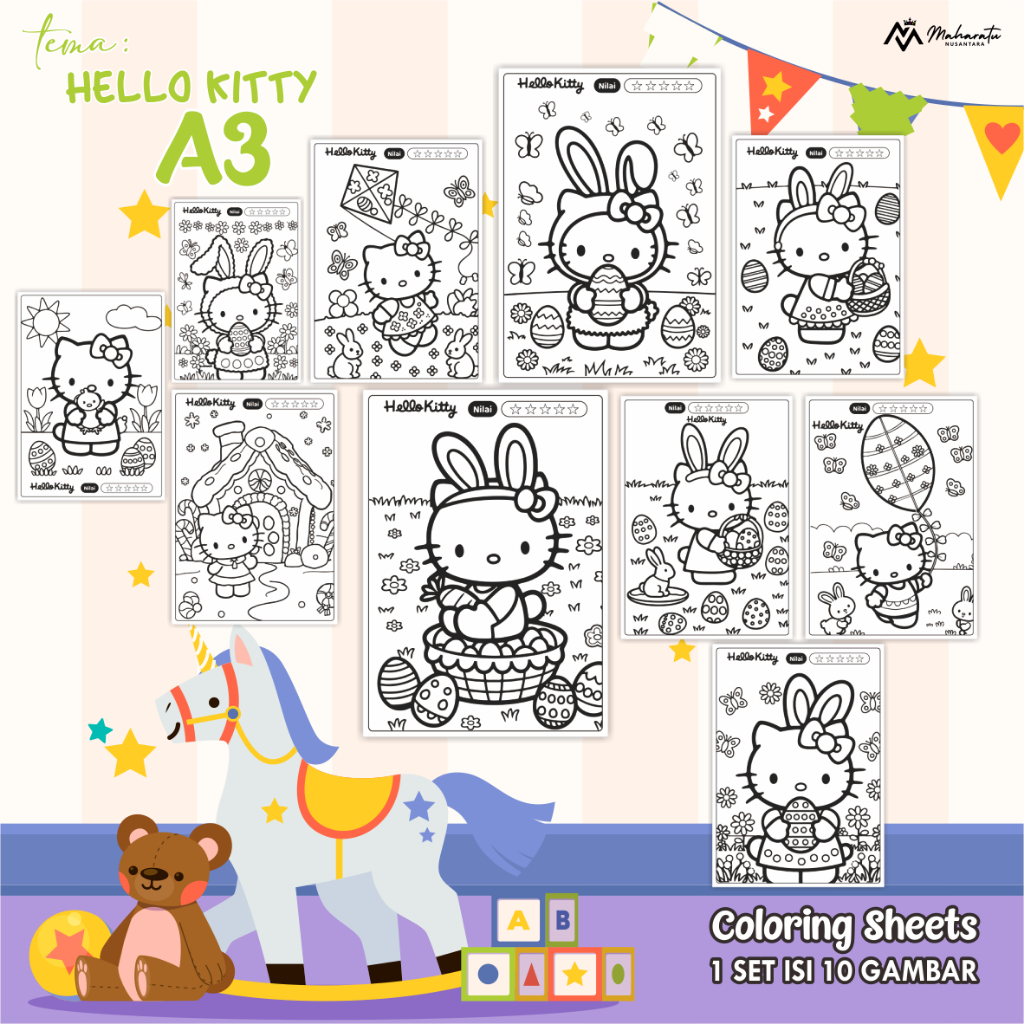 

[HELLO KITTY] KERTAS MEWARNAI UNTUK ANAK - LEMBAR 1 SET READY STOCK - COLORING SHEETS A3