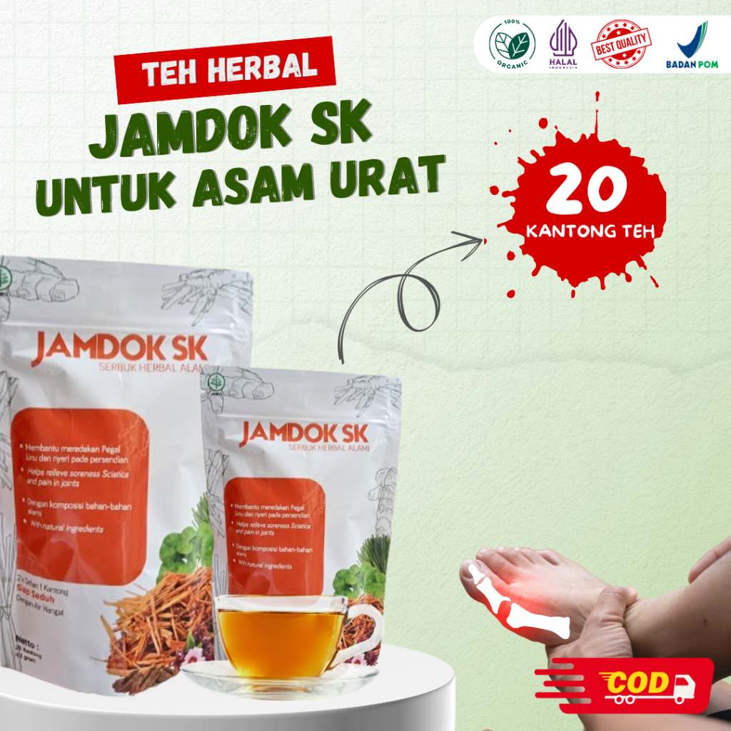 

Bantu Ringankan Nyeri Sendi & Keluhan Asam Urat Ringan – Teh Herbal Jamdok SK – 20 Kantong