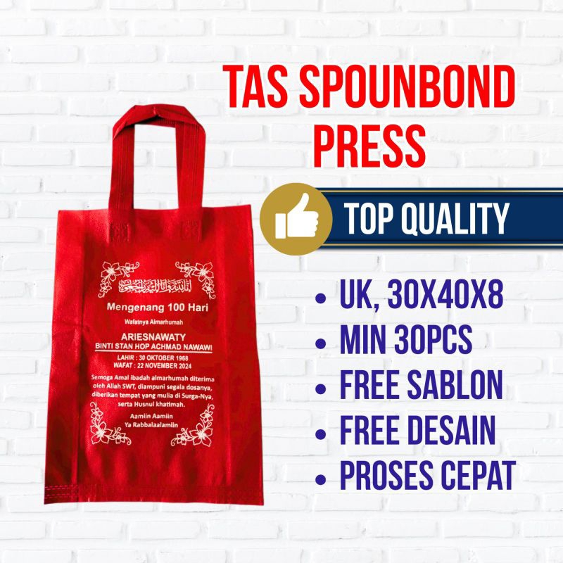 

Tas Spounbond Press Custom uk 30x40x8 cm Gratis sablon nama,logo dll,,
