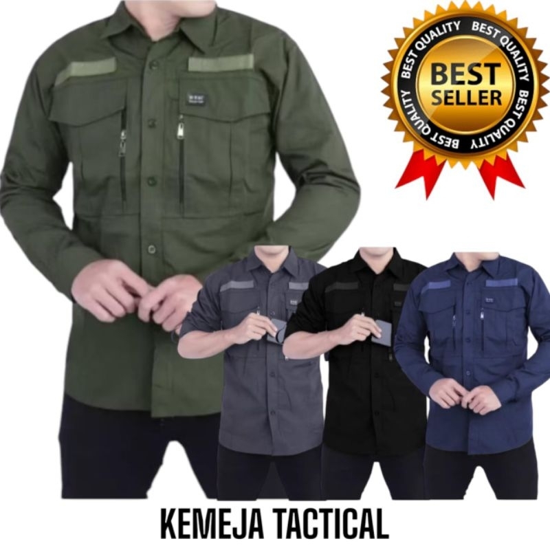 Kemeja tactical pria tangan panjang banyak kantong bahan nyaman