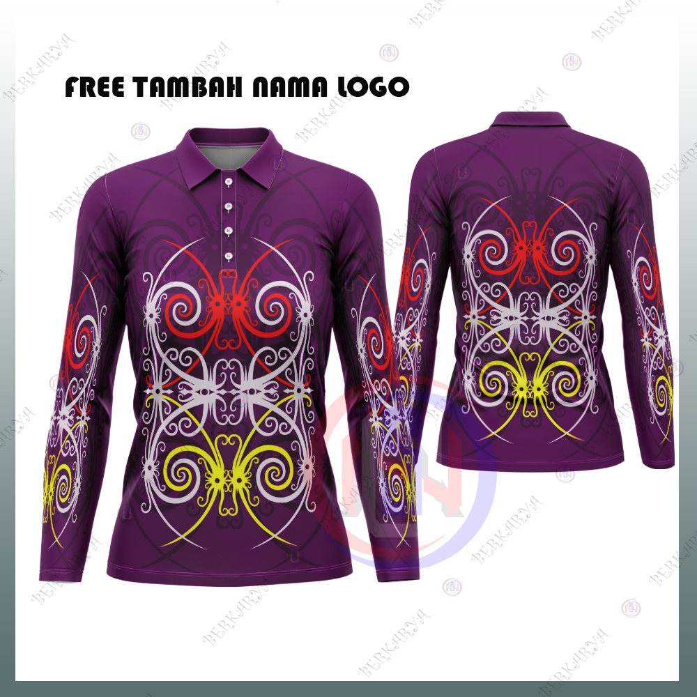 Kaos Polo Batik Kalimantan / Kaos Polo Wanita Jersey Batik Dayak Full Print / Baju Batik Kalimantan