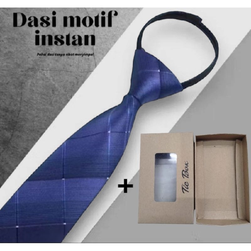 dasi instan pria siap pakai resleting motif corak dasi+box biru banyak varian motif