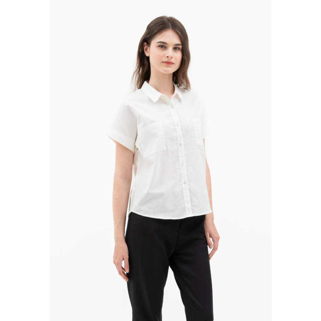 Urban Exchange Casandra Broken White Shirt - Tops Kemeja Basic Lengan Pendek