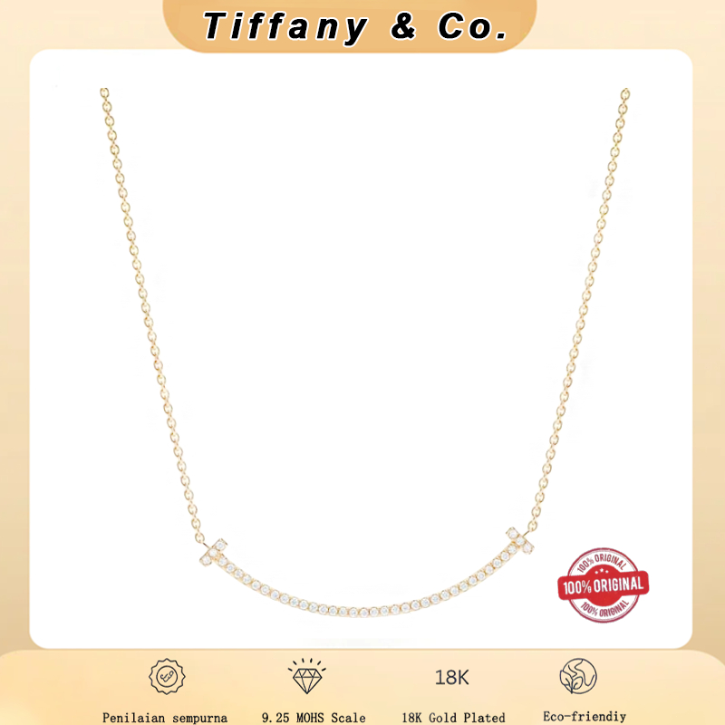 Kalung Wanita,Kalung Emas, ⚡ READY STOCK! Tiffany Necklace Smile Rose Gold Small With Diamond ■ Kiri