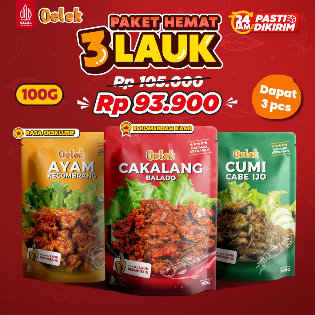 

Oelek Paket Cobain Dulu Si Lauk / Cakalang Balado / Cumi Cabe Ijo / Ayam Kecombrang / Lauk Siap Saji