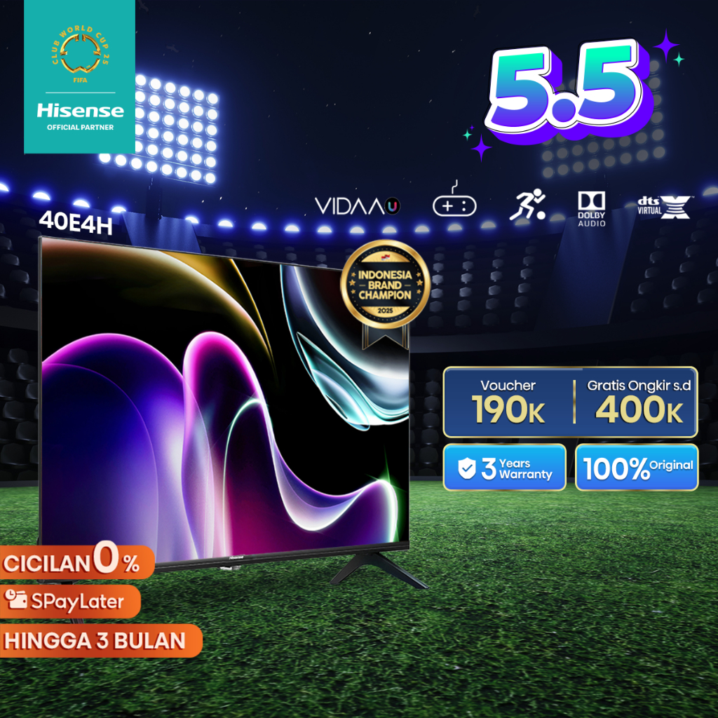 Hisense 40" FHD Vidaa Smart TV-Bezelless Design-Dolby Audio- Youtube/Netflix/Prime video-Casting-Vid
