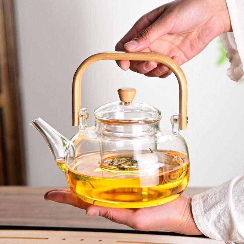 Teko Saringan Rempah Teapot Infuser Kaca Teko Air Panas 1 Liter Teko Teh Tahan Panas Dan Api Teko