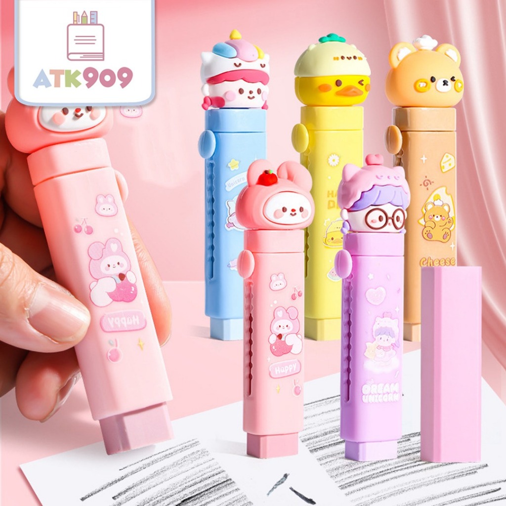 

ATK909 FREE REFIL !! 3D Cartoon Mechanical Eraser Penghapus Mekanik Dorong Sliding Eraser Hapusan Cetek
