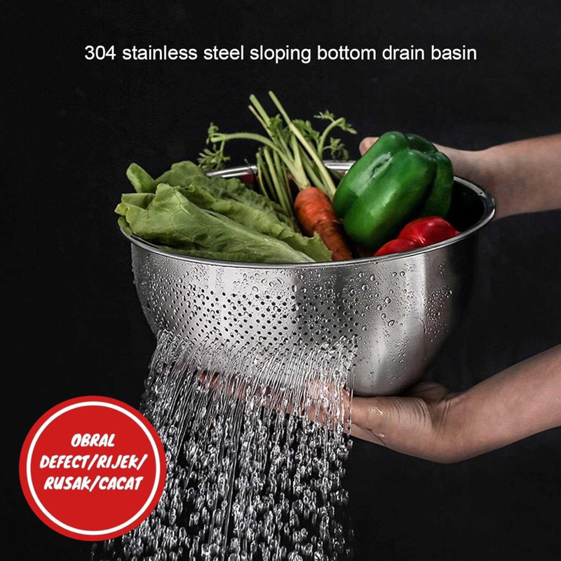 [OBRAL RIJEK] Baskom Saringan Cuci Buah Sayur Stainless Steel Drain Basket - C0065